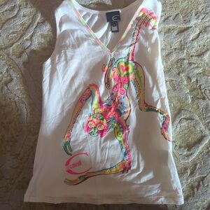 Vtg Just Cavalli Y2K Designer Graphic Festival Tank Top Shirt Women's Sz M